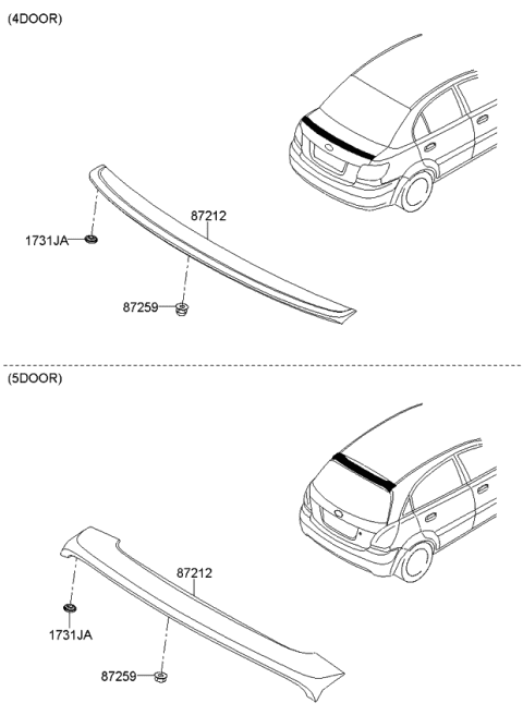 2006 Kia Rio Spoiler Assembly-Rear Diagram for 872101G000