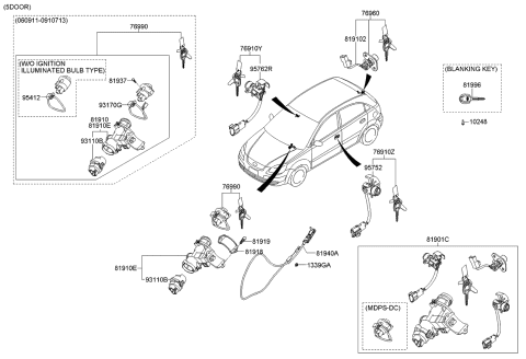2006 Kia Rio Key & Cylinder Set Diagram 2