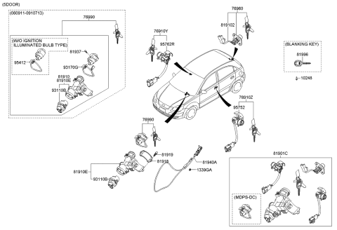 2010 Kia Rio Key & Cylinder Set Diagram 2