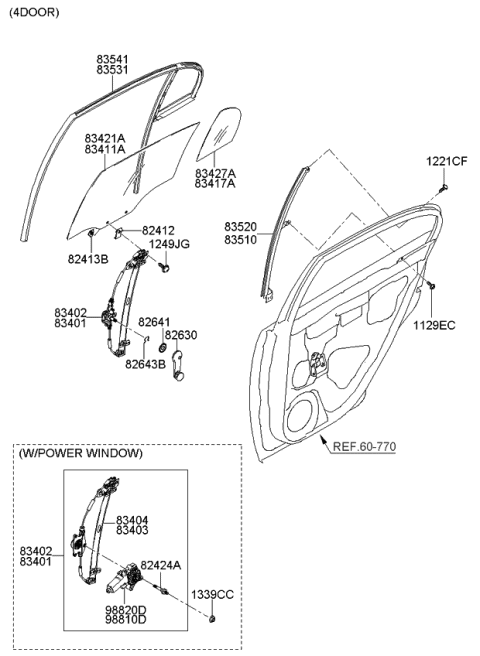 2007 Kia Rio Rear Door Window Reg & Glass Diagram 1