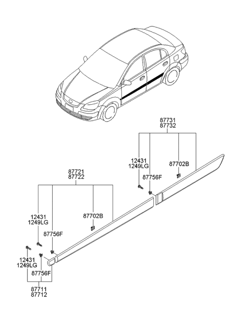 2008 Kia Rio MOULDING Assembly-Front Door Diagram for 877211G600