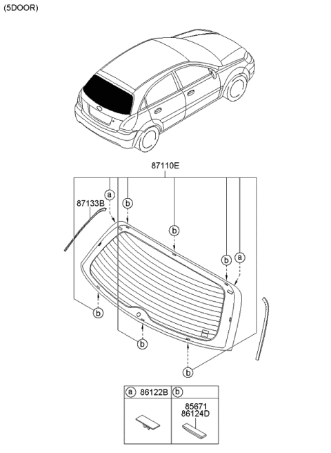 2007 Kia Rio Rear Window Glass & Moulding Diagram 2