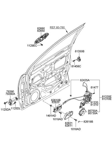 2006 Kia Rio Door Inside Handle Assembly, Right Diagram for 826201G010