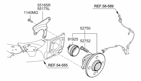 2006 Kia Rio Rear Wheel Hub Assembly Diagram for 527501G101