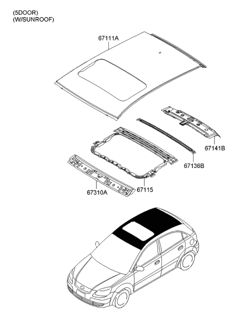 2007 Kia Rio Ring Assembly-Sunroof Reinforcement Diagram for 671151G050