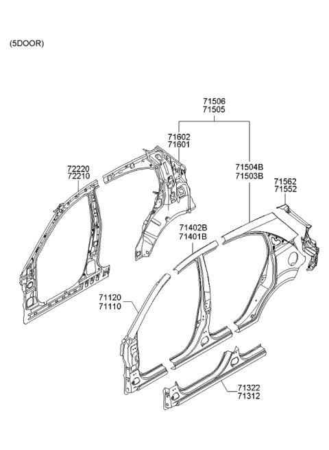 2006 Kia Rio Panel Assembly-Quarter Inner Diagram for 716021G211