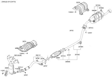 2006 Kia Rio Center Muffler Assembly Diagram for 287001G700