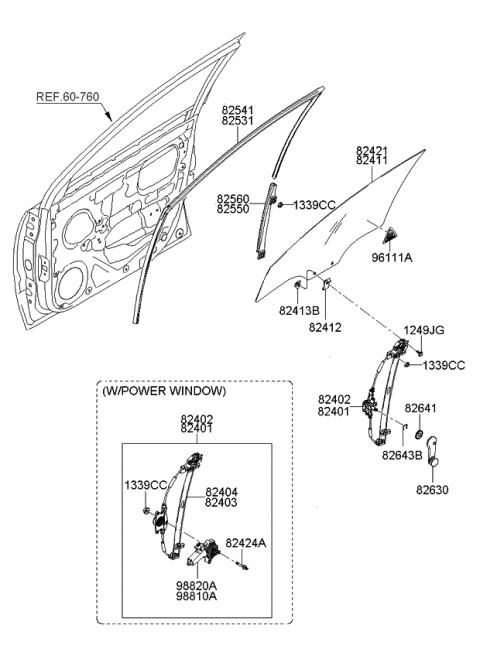 2008 Kia Rio Front Door Window Regulator & Glass Diagram