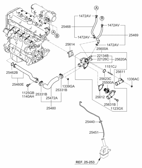 2010 Kia Rio Thermostat Assembly Diagram for 2550023001