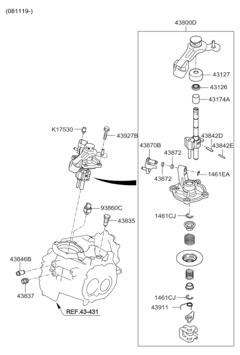 2009 Kia Rio Gear Shift Control-Manual Diagram 4