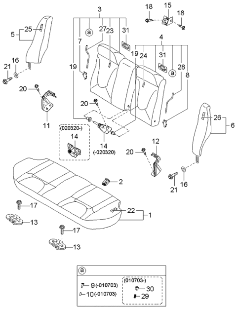 2002 Kia Spectra Back-Rear Seat,RH Diagram for 3K2NB57300D752