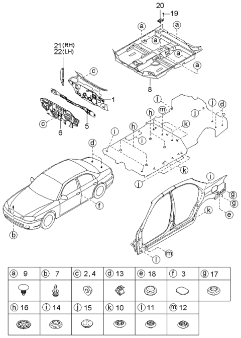 2003 Kia Spectra Isolation Pad & Floor Covering Diagram