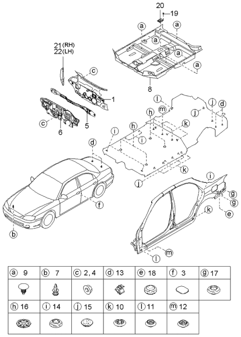 2001 Kia Spectra Isolation Pad & Floor Covering Diagram