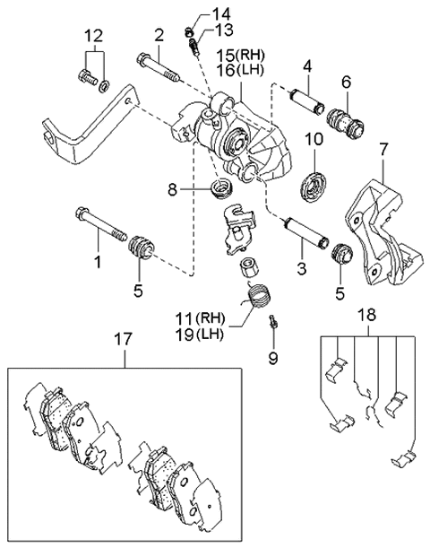 2003 Kia Spectra Front Caliper, Left Without Pad Diagram for 0K2N349990