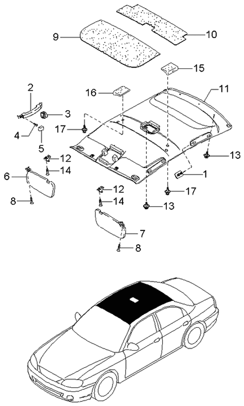 2003 Kia Spectra Top Ceiling Diagram for 0K2AT68030M75