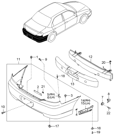 2002 Kia Spectra Side Plate-Rear Bumper Diagram for 0K2N150390
