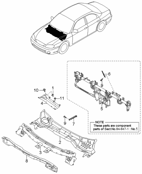 2002 Kia Spectra Panel Assembly-Dash,Upper Diagram for 0K2AA53510B