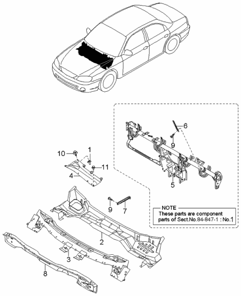 2003 Kia Spectra Cowl Panel Diagram