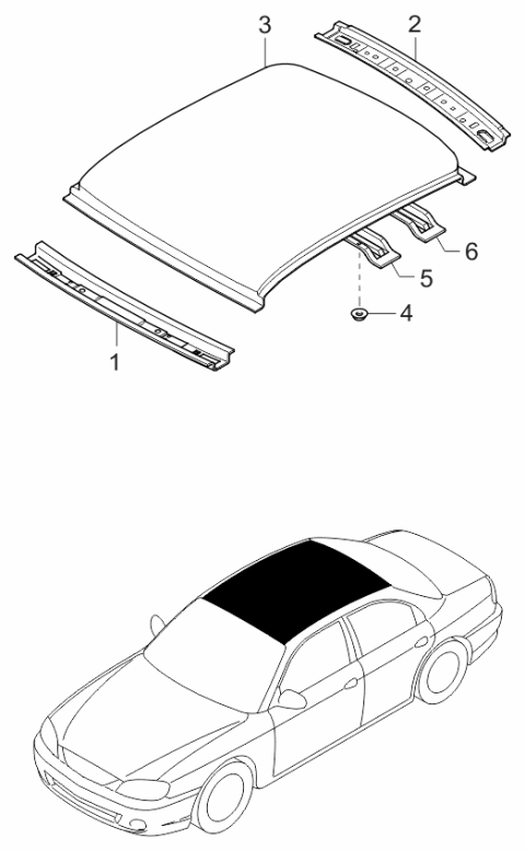 2001 Kia Spectra Reinforcement-Roof,Front Diagram for 0K2A170660B