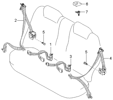 2002 Kia Spectra Rear Center Seat Belt Assembly Right Diagram for 0K2DJ57720C75