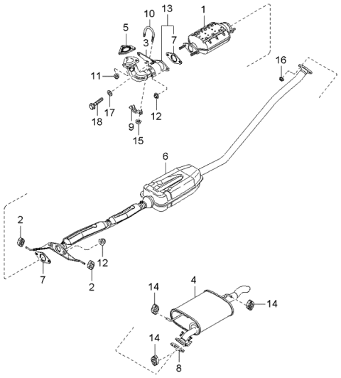 2002 Kia Spectra Main Muffler Assembly Diagram for 0K2NB40100D