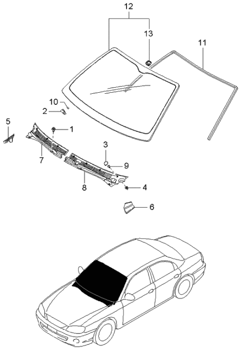 2002 Kia Spectra Windshield Glass Diagram