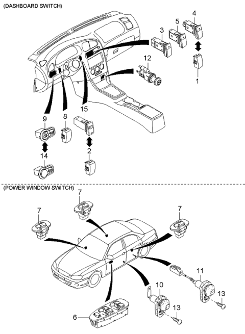 2003 Kia Spectra Cover-Switch Hole Diagram for 0K2N155225