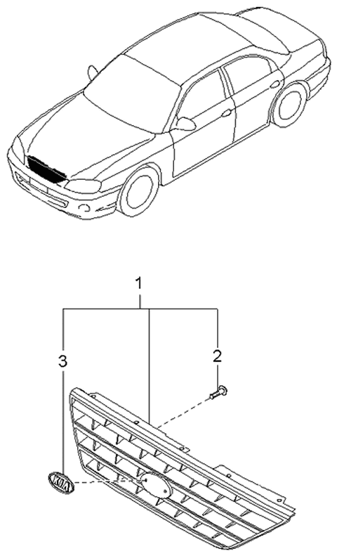 2004 Kia Spectra Sedan (Old Body Style) Radiator Grille Diagram