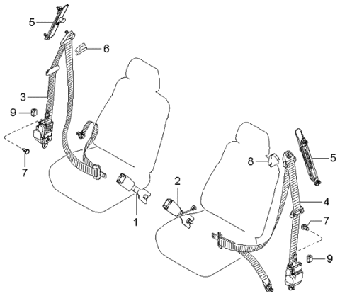 2003 Kia Spectra Belt-Front Seat Diagram