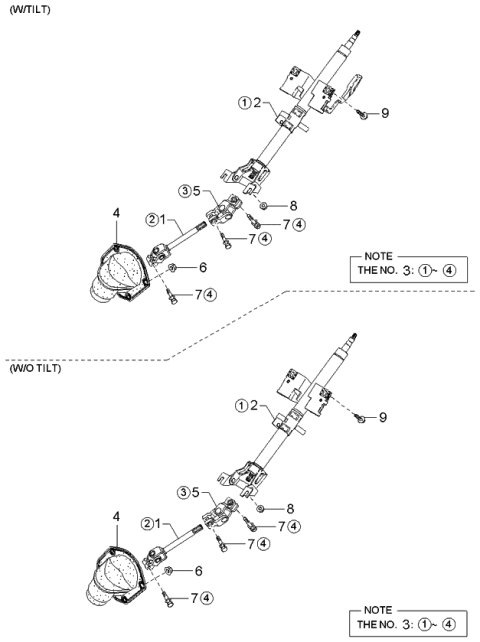 2004 Kia Spectra Shaft Assembly-Steering Diagram for 0K2AC32100E