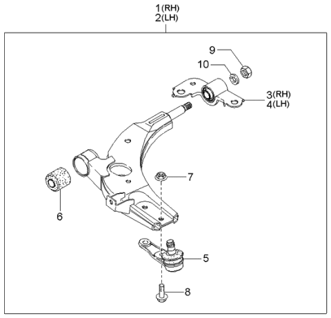 2002 Kia Spectra Front Suspension Lower & Upper Arm Diagram