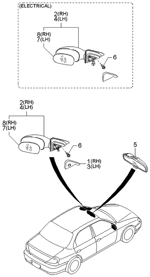2002 Kia Spectra Sedan (New Body Style) Rear View Mirror Diagram
