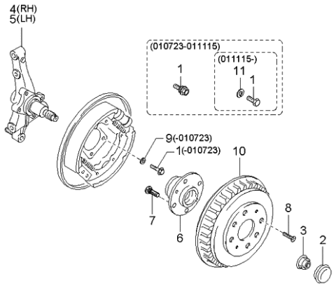 2004 Kia Spectra Spindle Assembly,RH Diagram for 0K2A126110D