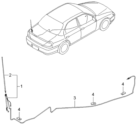 2001 Kia Spectra 1 Pole Antenna Assembly Diagram for 1K2AA66930