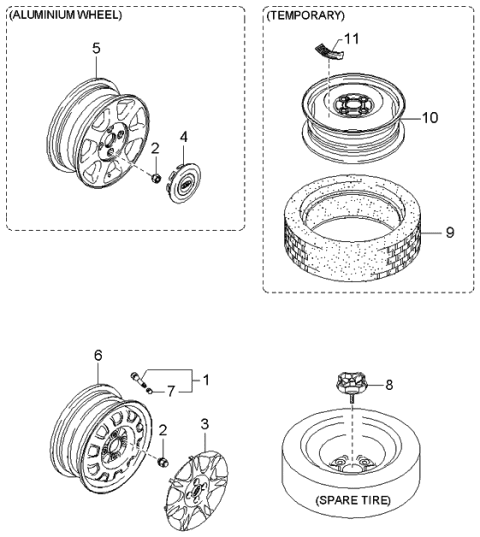 2001 Kia Spectra Emblem Center Cap Diagram for 0K2N137190