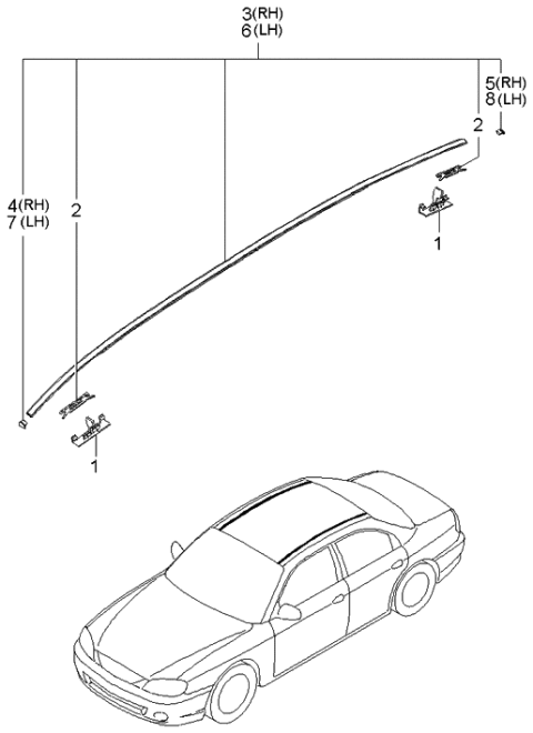 2001 Kia Spectra Roof Garnish & Rear Spoiler Diagram