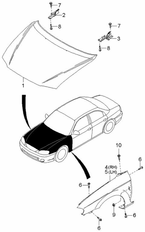 2001 Kia Spectra Hinge Assembly-BONNET,R Diagram for 0K2AA52410B