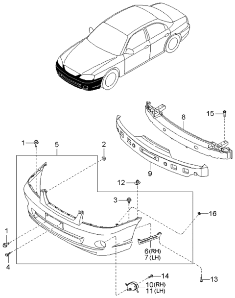 2004 Kia Spectra Reinforcement Assembly-Front Bumper Diagram for 0K2NA50070A