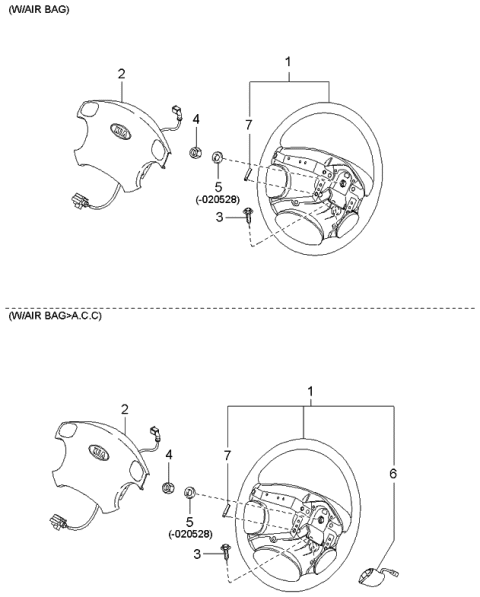 2003 Kia Spectra Steering Wheel Body Diagram for 1K50A32980A02