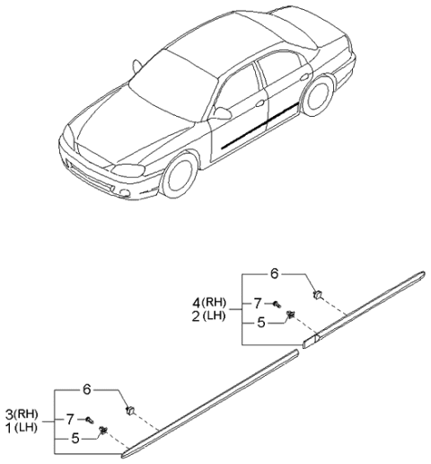 2003 Kia Spectra Body Side Moulding Diagram