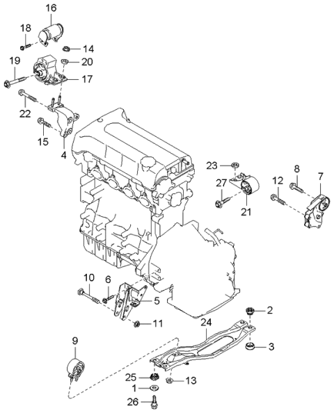 2001 Kia Spectra Engine & Transaxle Mounting Diagram 1