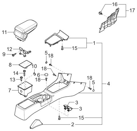 2002 Kia Spectra Console Assembly Diagram for 0K2N664410A96
