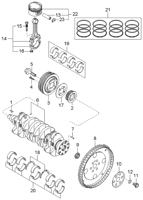 2003 Kia Spectra Crankshaft & Piston Diagram 1