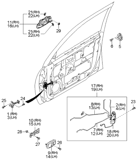 2002 Kia Spectra Door Inside Handle Assembly, Right Diagram for 0K2N158330A75