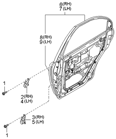 2002 Kia Spectra Sedan (New Body Style) Panel-Rear Door Diagram