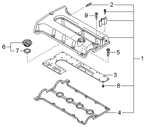 2002 Kia Spectra Cover-Cylinder Head Diagram for 224002Y120