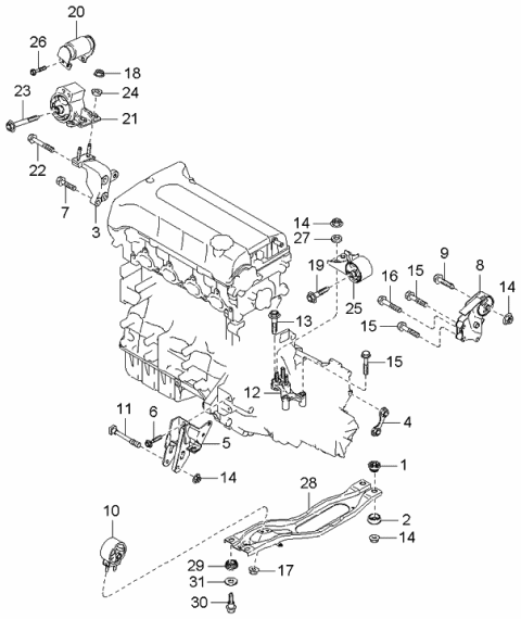 2001 Kia Spectra Engine & Transaxle Mounting Diagram 2