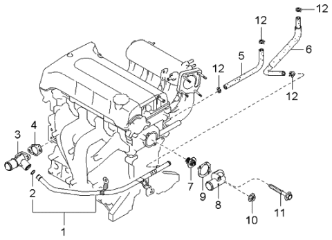 2001 Kia Spectra Coolant Hose & Pipe Diagram