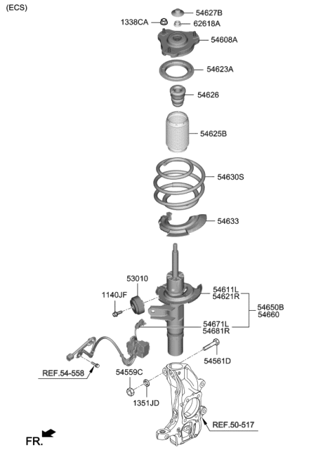 2018 Kia Stinger Front Strut Assembly Kit, Left Diagram for 54650J5270