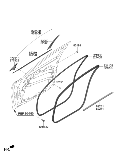 2020 Kia Stinger WEATHERSTRIP Assembly-Front Door Side Diagram for 82140J5000